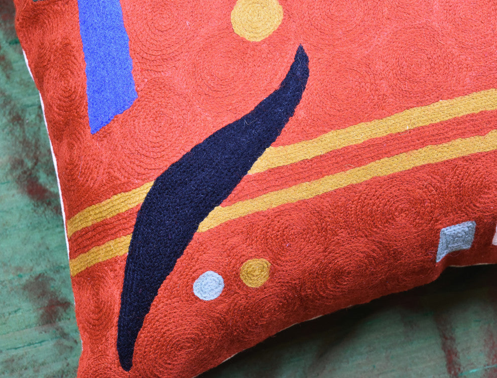 Kandinsky Orange Pillow Cover Needlepoint Accent Pillows Handmade Wool 18x18"