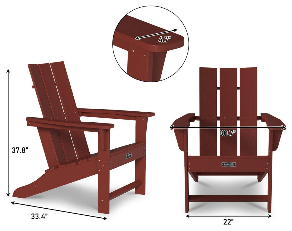 CASAINC Adirondack Chair PS Board 3 Back Panel Outdoor Widened Armrests Red