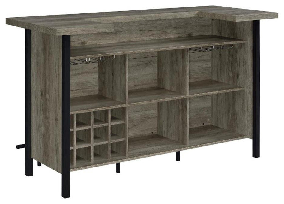 Coaster Farmhouse Wood Storage Bar Unit with Metal Frame in Gray