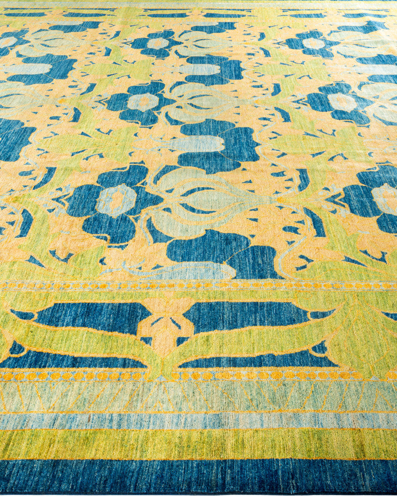 Arts and Crafts, One-of-a-Kind Handmade Area Rug Blue, 17'4"x12'1"