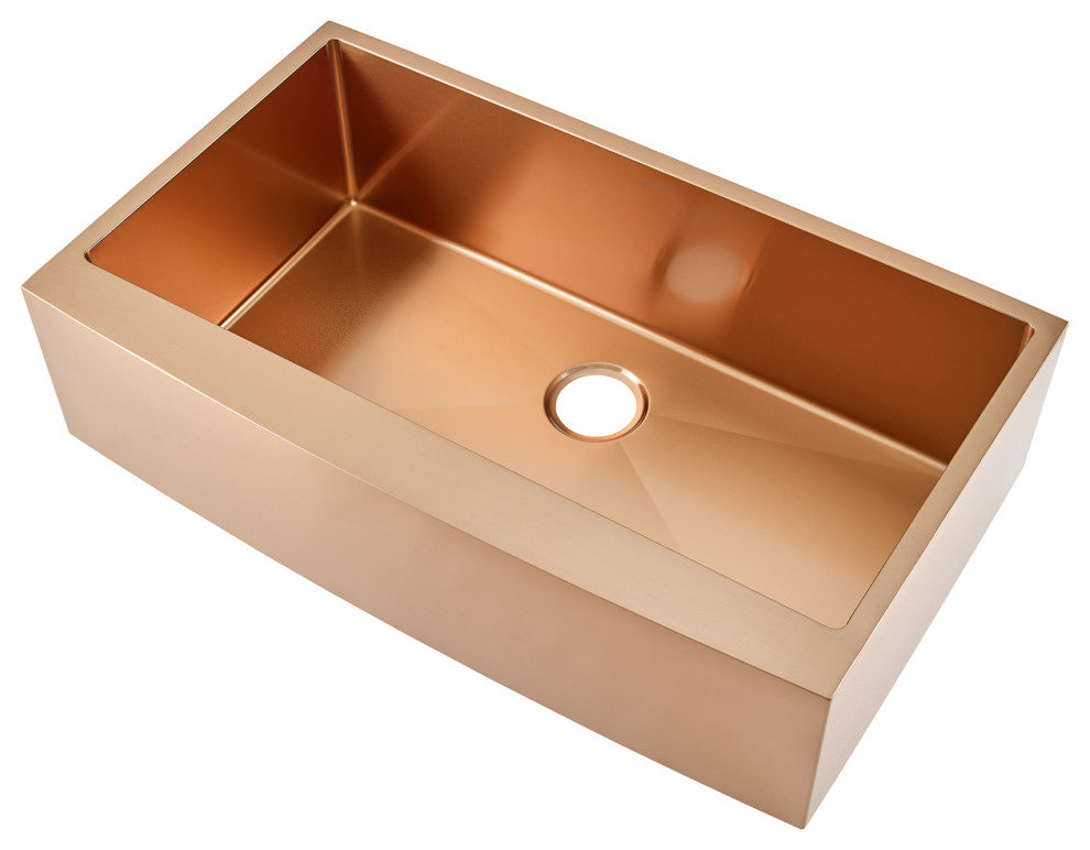 Rivage 36"x21" Stainless Steel Single Basin Farmhouse Apron Sink, Rose Gold