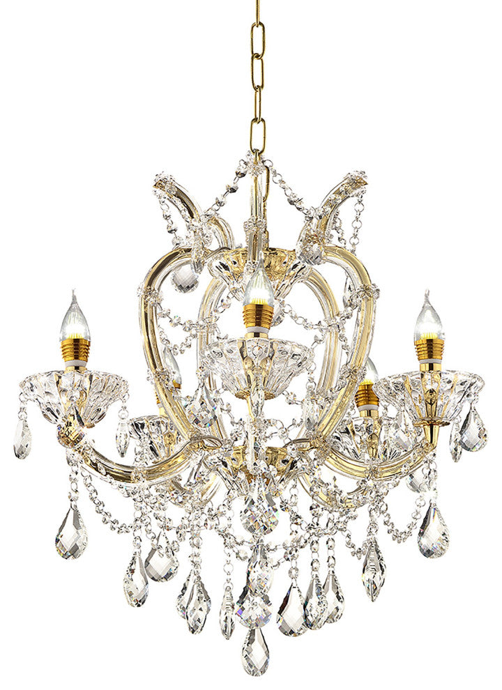 Five Light Glam Gold and Faux Crystal Chandelier