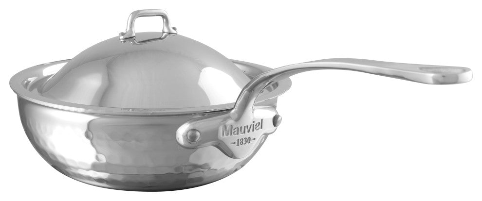 Mauviel M'Elite Splayed Saute Pan With Lid & Cast Stainless Steel Handle, 2.1-qt