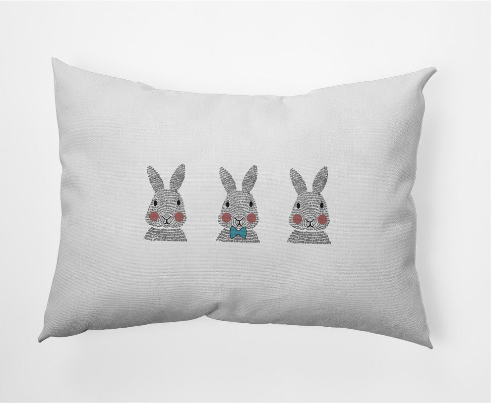 Bunny Triplets Easter Indoor/Outdoor Lumbar Pillow, Explorer Blue, 14x20"