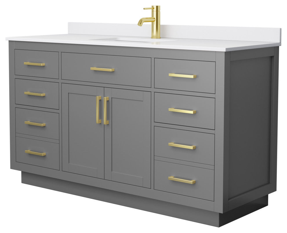 Beckett TK 60" Dark Gray Single Vanity,  Cultured Top, Gold Trim