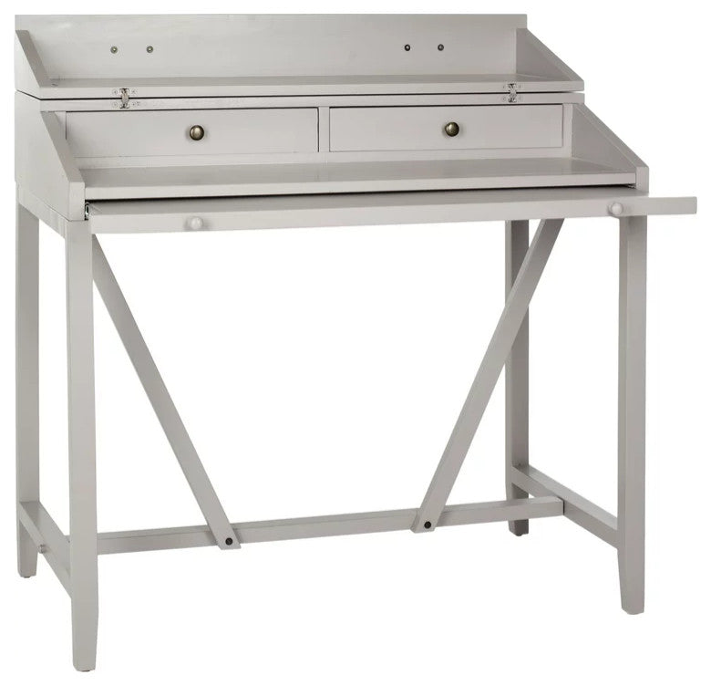 Industrial Rustic Convertible Desk, Pine Frame With Pull Out Tray, Quartz Gray