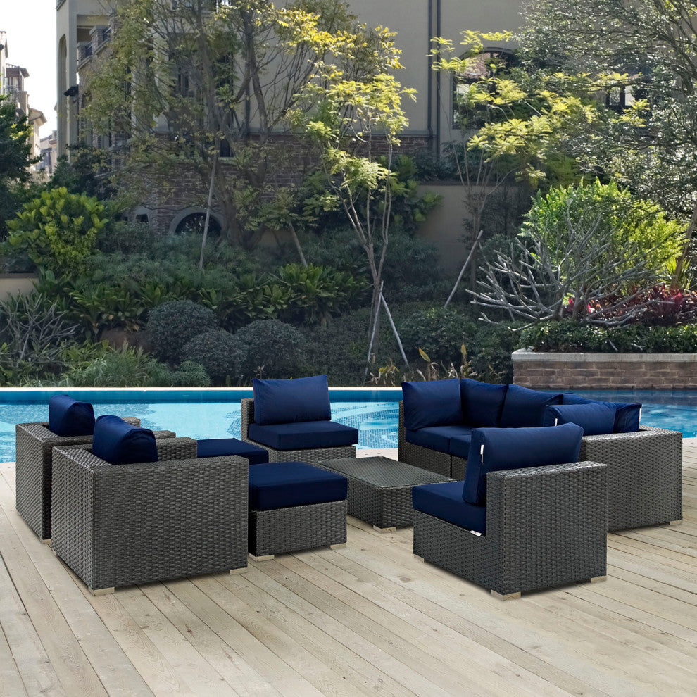 Sojourn 10 Piece Outdoor Patio Sunbrella Sectional Set Canvas Navy