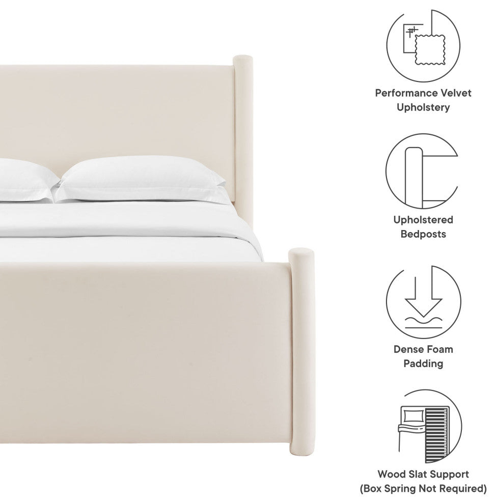 Rael Performance Velvet King Platform Bed, Alabaster