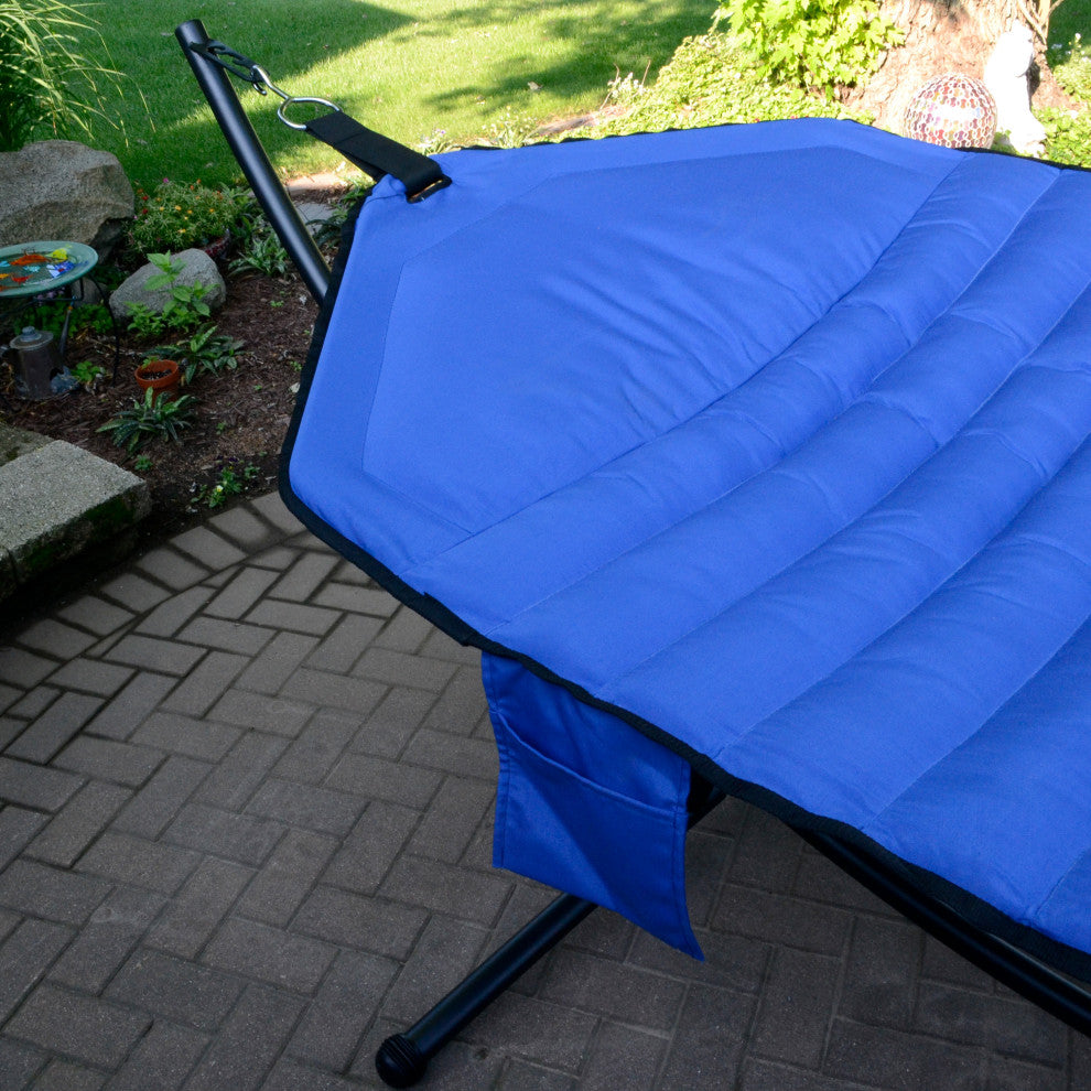 Padded Olefin Fabric Hammock and Steel Arc Stand Combination