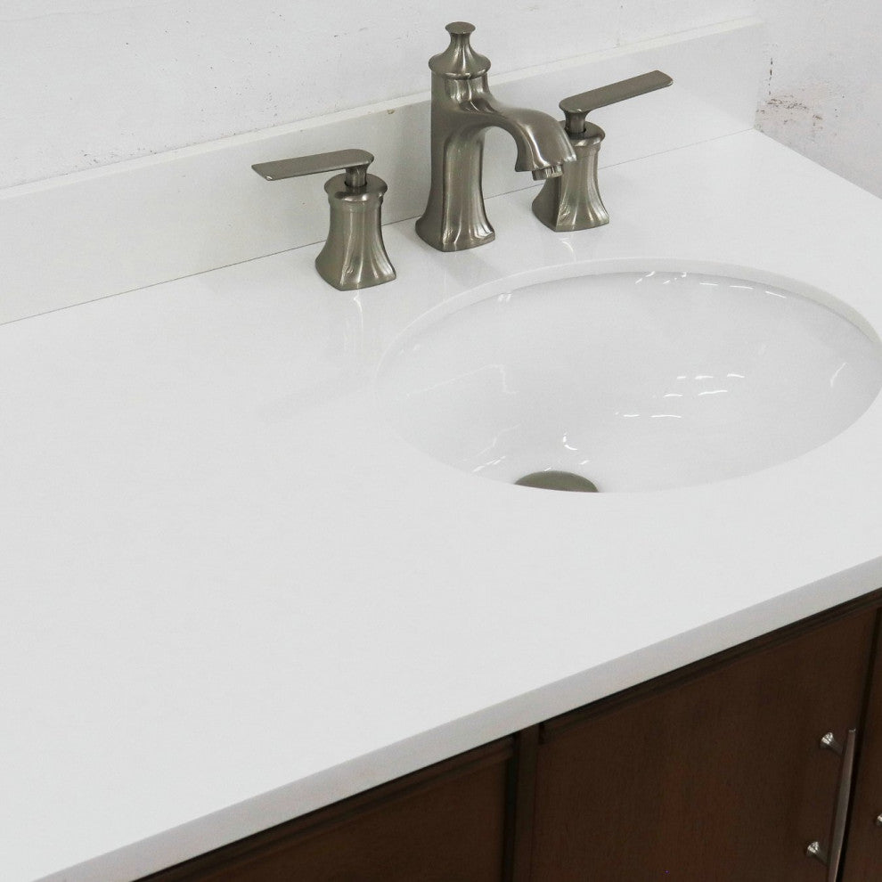 37" Single Vanity, Walnut Finish With White Engineered Stone Top