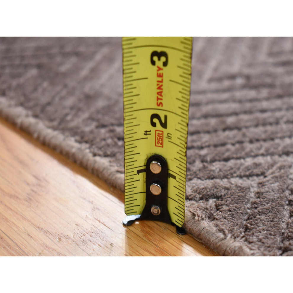 Brown Wool and Based Silk Modern Chevron Design Hand Loomed Mat Rug, 2'1"x3'0"