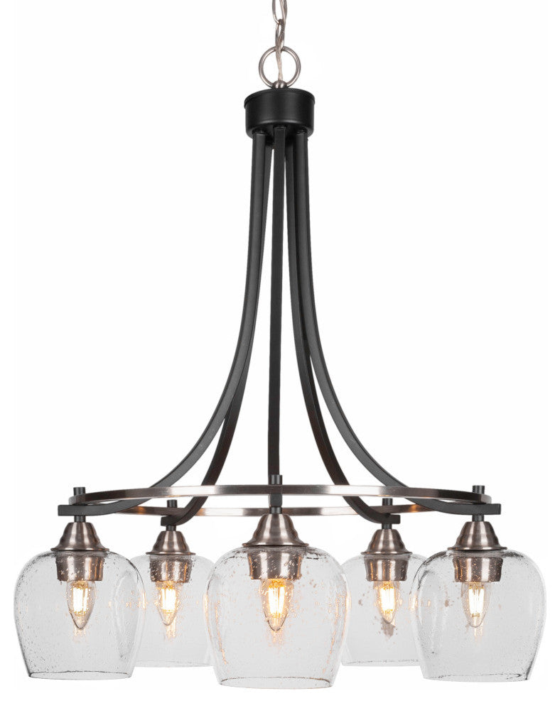 Paramount 5-Light Chandelier, Matte Black & Brushed Nickel, 6" Clear Bubble