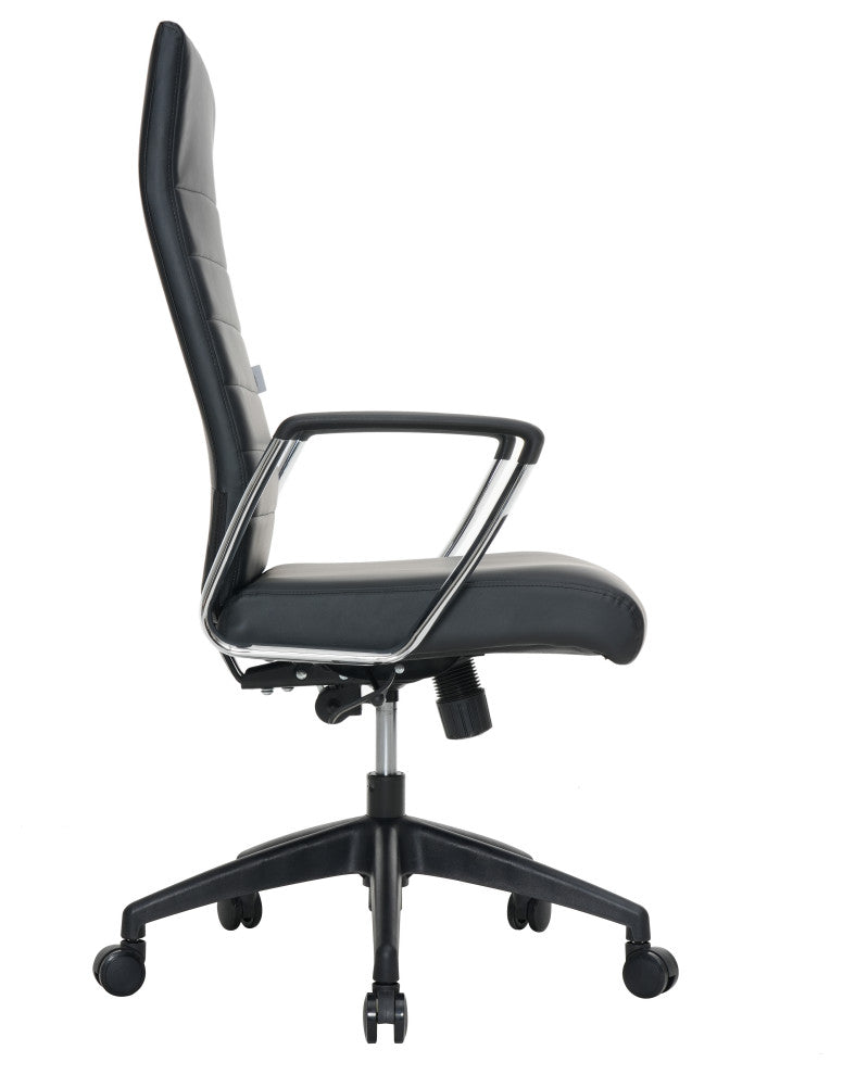 LeisureMod Hilton Modern High Back Leather Conference Office Chair, Black