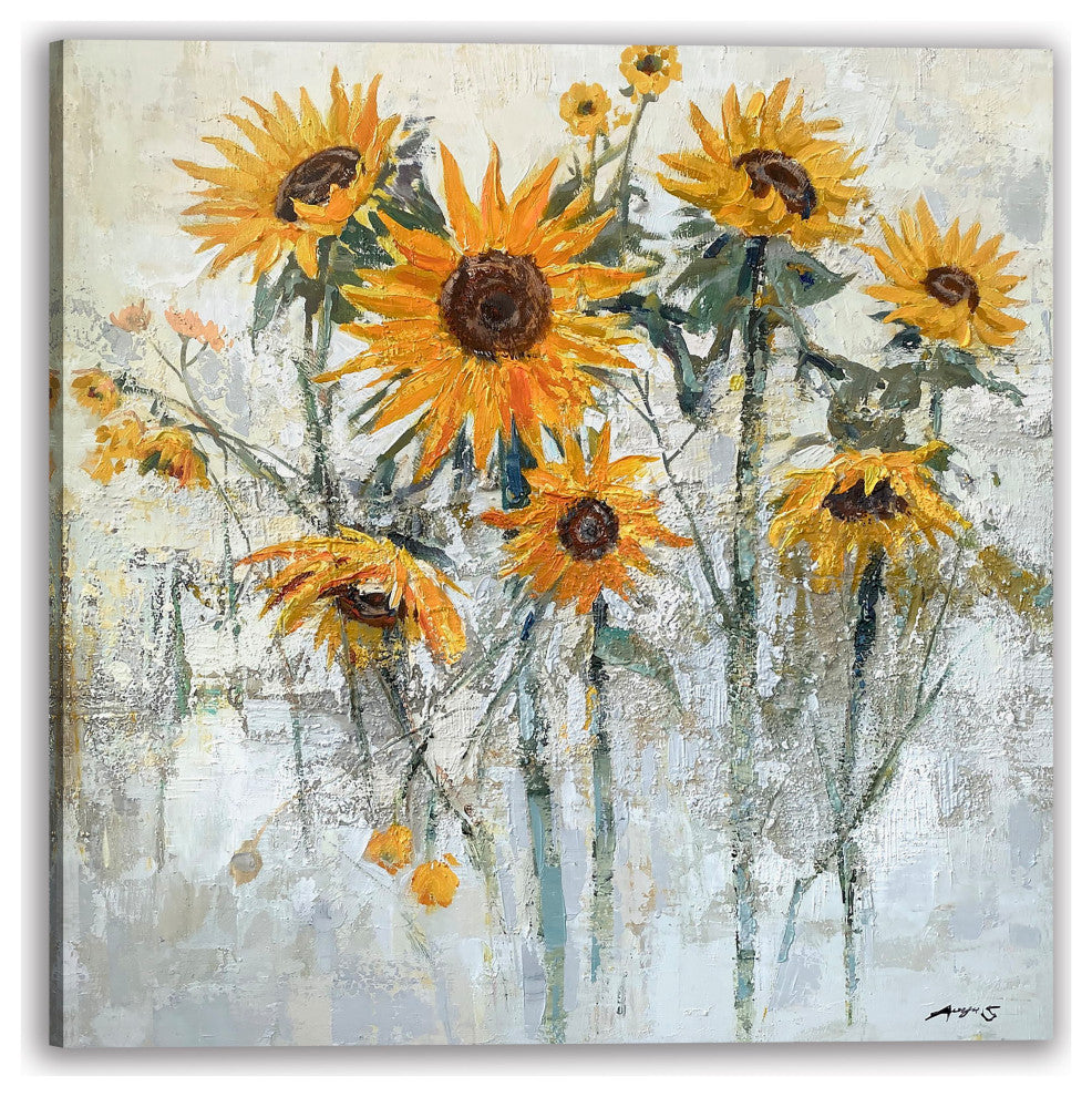 Sunny Disposition - Abstract Textured Sunflower Art on Wrapped Canvas