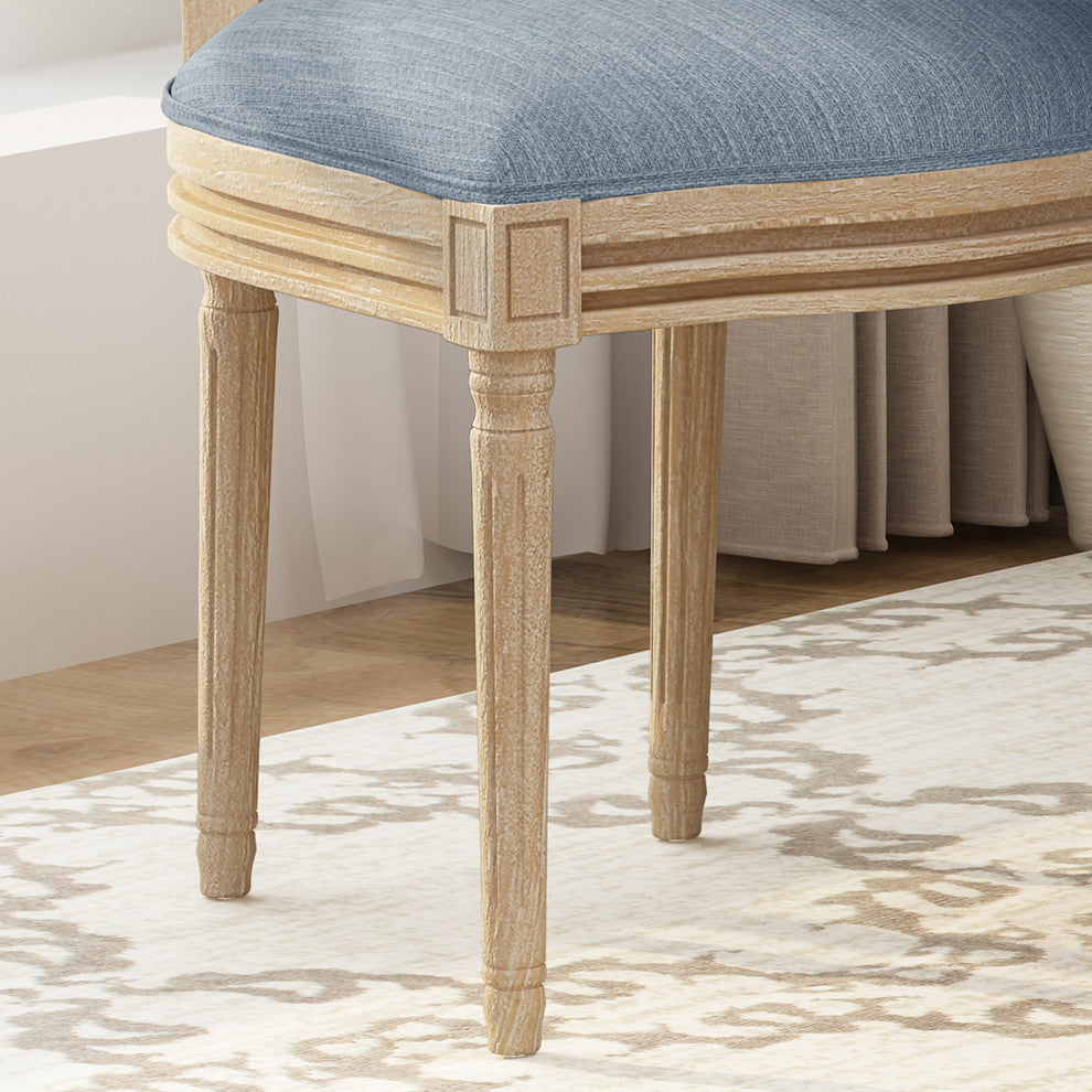Camilo Wooden Dining Chair With Wicker and Fabric Seating, Set of 2, Light Blue, Natural