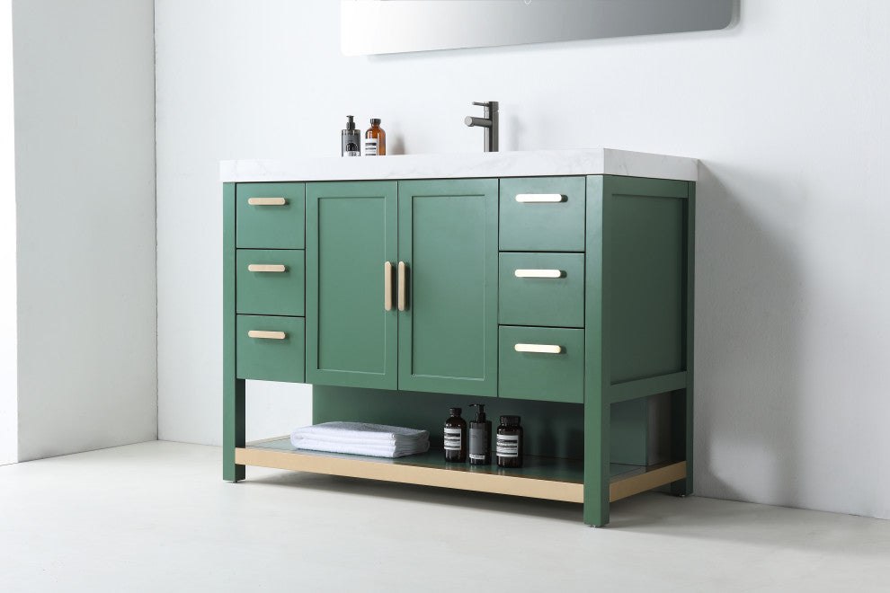 WINCHESTER Freestanding Modern Bathroom Vanity, Forest Green, 48", White Countertop