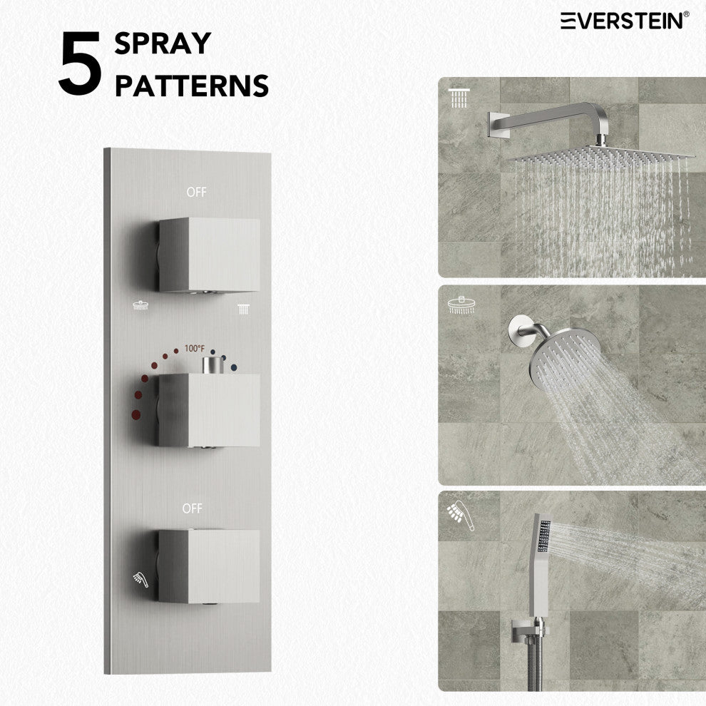 Full-Body Shower System with Thermostatic Valve "“ Dual Showerheads & Handheld, Brushed Nickel