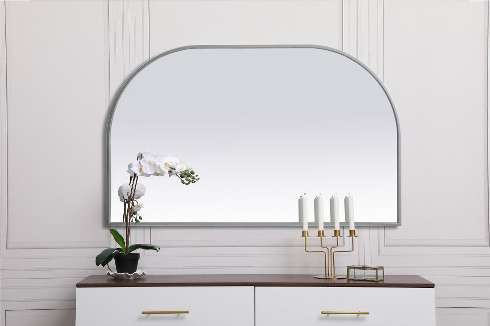 Metal Frame Arch Mirror 39X24 Inch, Silver