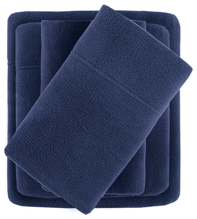 True North by Sleep Philosophy Microfleece Warm Sheet Set, Navy Blue, King