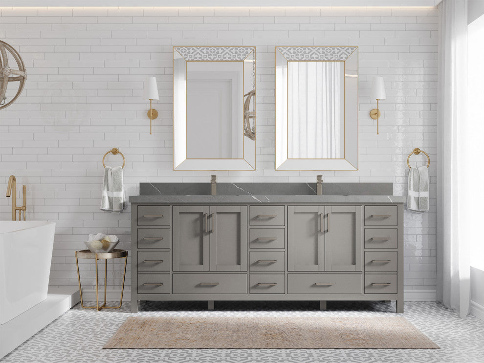 Malibu 84 Double Sink Bath Vanity in Elephant Skin Gray 2" Piatra Gray