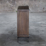 Contemporary Slim Wood Console Cabinet Simple Classic Silver Walnut Elegant