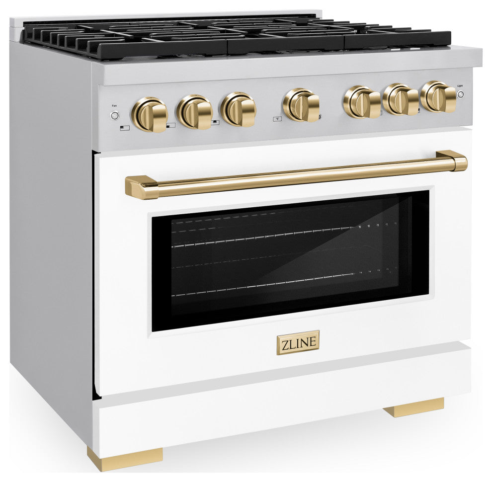 ZLINE 36" Gas Range, Stainless Steel With White Matte and Gold SGRZ-WM-36-G