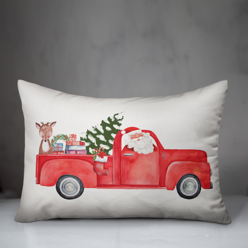Red Christmas Truck 14x20 Spun Poly Pillow