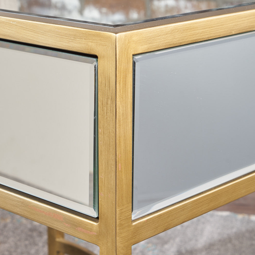 GDF Studio Siryen Modern Mirror Finished Side Table With Gold Iron Accents
