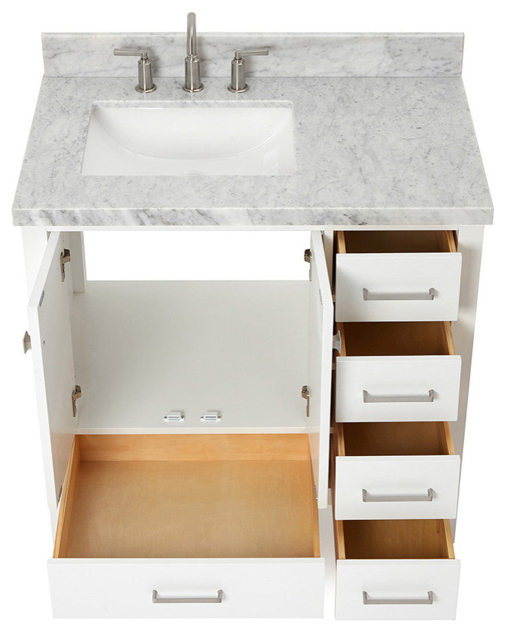 ARIEL Cambridge 37" Left Rectangle Sink Bathroom Vanity with Marble Top