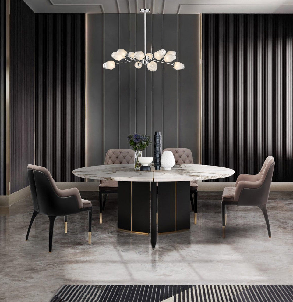 12-Light Chrome Iron Chandelier With Glass Shades