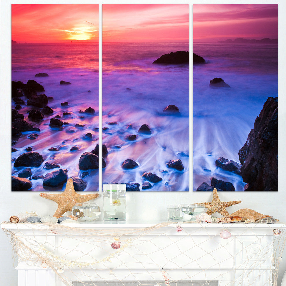 "Bluish Waters at Sunset Panorama" Metal Wall Art, 3 Panels, 36"x28"