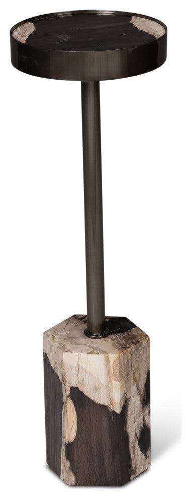 Relique Dinah Drink Table, Nickel Frame Natural Dark Top