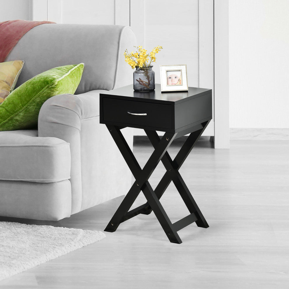Nightstand x-Shape Drawer Accent Side End Table Modern Home Furniture Black