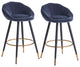Set of 2 Blooming Flower Chenille Bar Stools, Darkblue