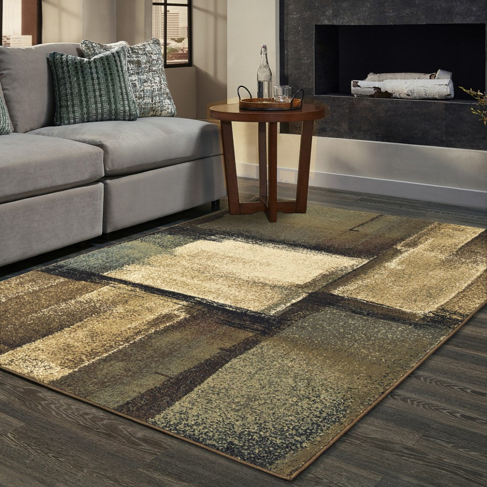 5"x7" Brown and Beige Distressed Blocks Area Rug