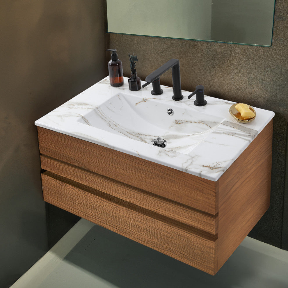 Ancillary 3-Hole Contemporary Rectangular Ceramic Single Sink Basin Vanity Top