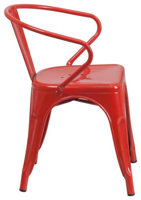Flash Furniture Metal Stackable Dining Arm Chair in Red