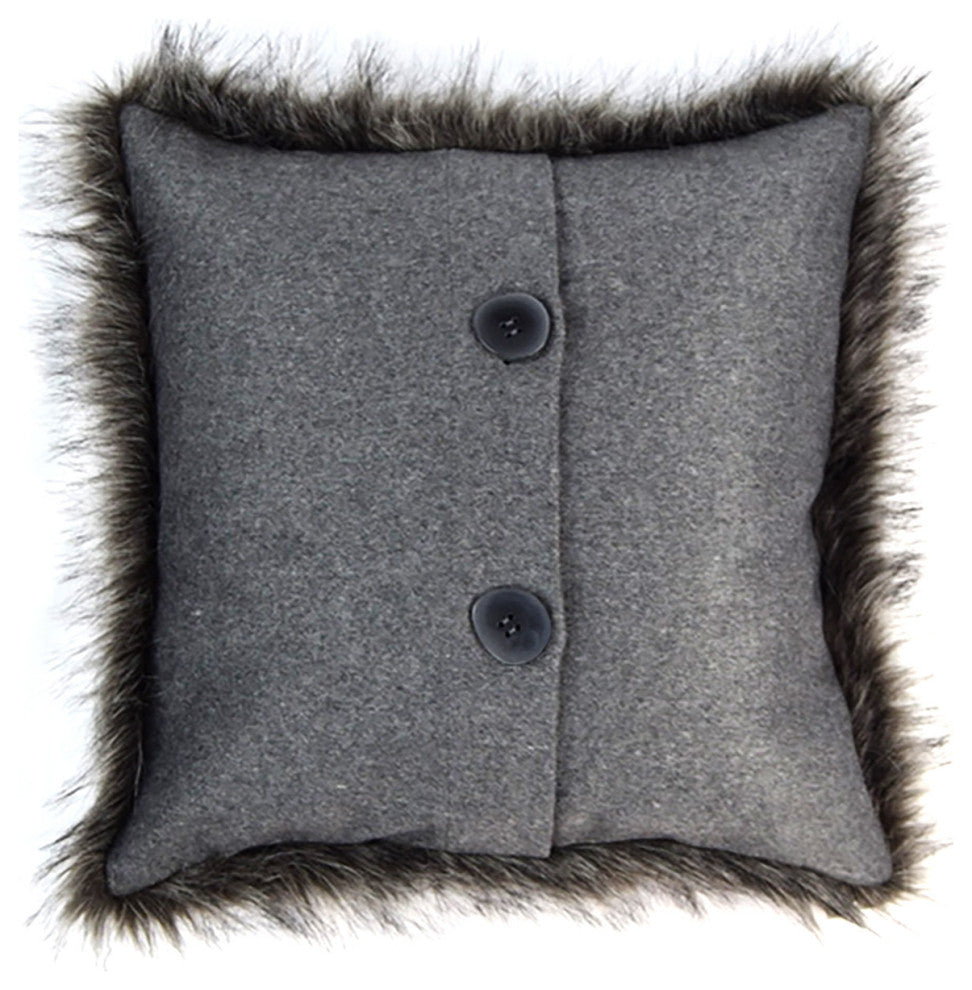 LUZIO Silver Fox Vegan Faux Fur Pillow Cover 19.6x19.6