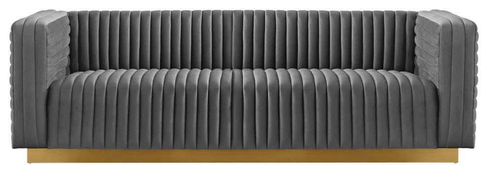 Charisma Channel Tufted Performance Velvet Living Room Sofa - Charcoal