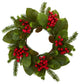 Nearly Natural 19" Magnolia Leaf, Berry and Pine Artificial Wreath