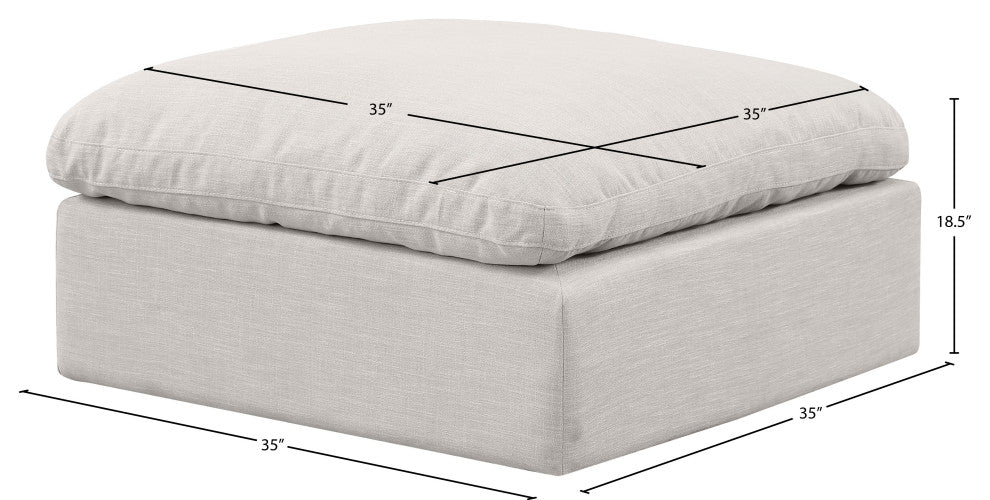 Indulge Upholstered Modular Chair, Cream, Down Stuffed Linen Textured Fabric, Ottoman