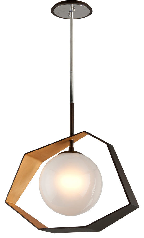 Origami LED Dining Pendant, Bronze With Gold Leaf With Frosted Clear Glass
