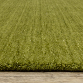 Apollo Heathered Solid Olive Green Hand-Made Wool Area Rug 5' x 8'