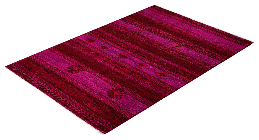 Overdyed One-of-a-Kind Hand-Knotted Area Rug Purple, 4' 1" x 6' 1"