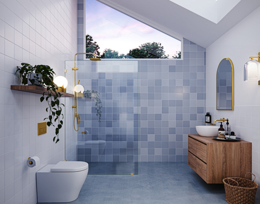 78"x46" Frameless Shower Door Single Fixed Panel, Satin Brass