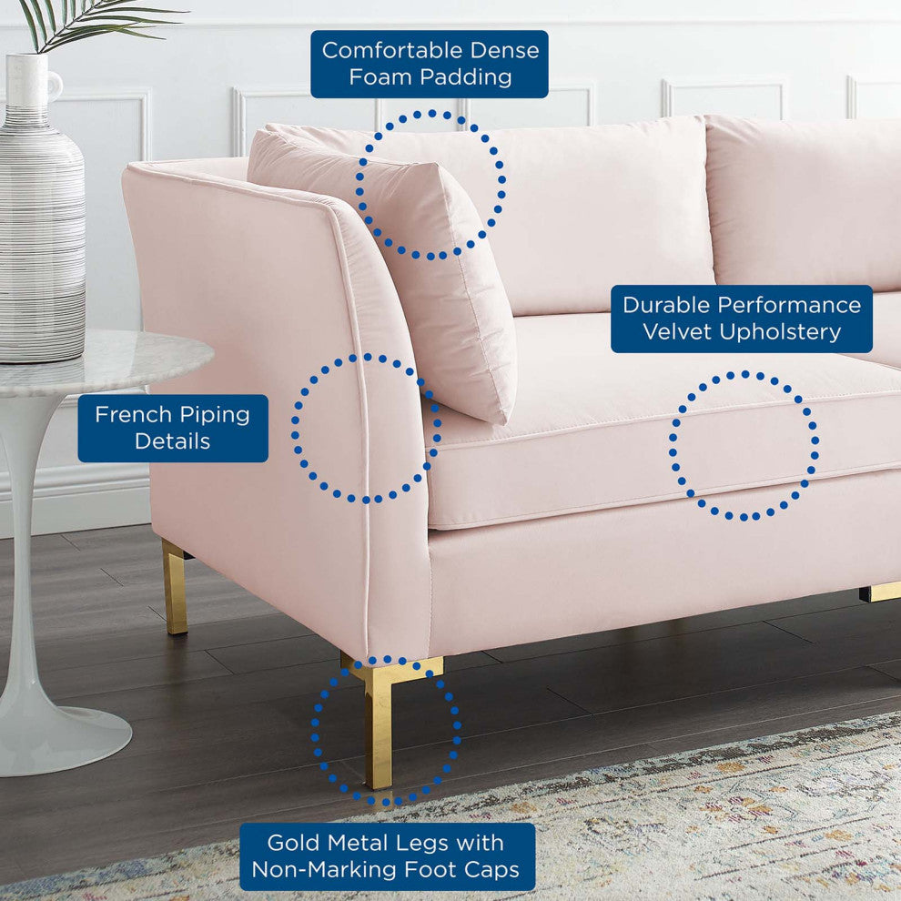 Loveseat Sofa, Velvet, Pink, Modern, Living Lounge Room Hotel Lobby Hospitality