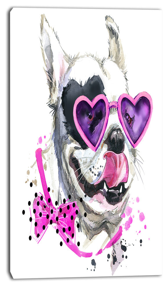 Funny Dog with Heart Glasses, Animal Canvas Wall Art, 16"x32"