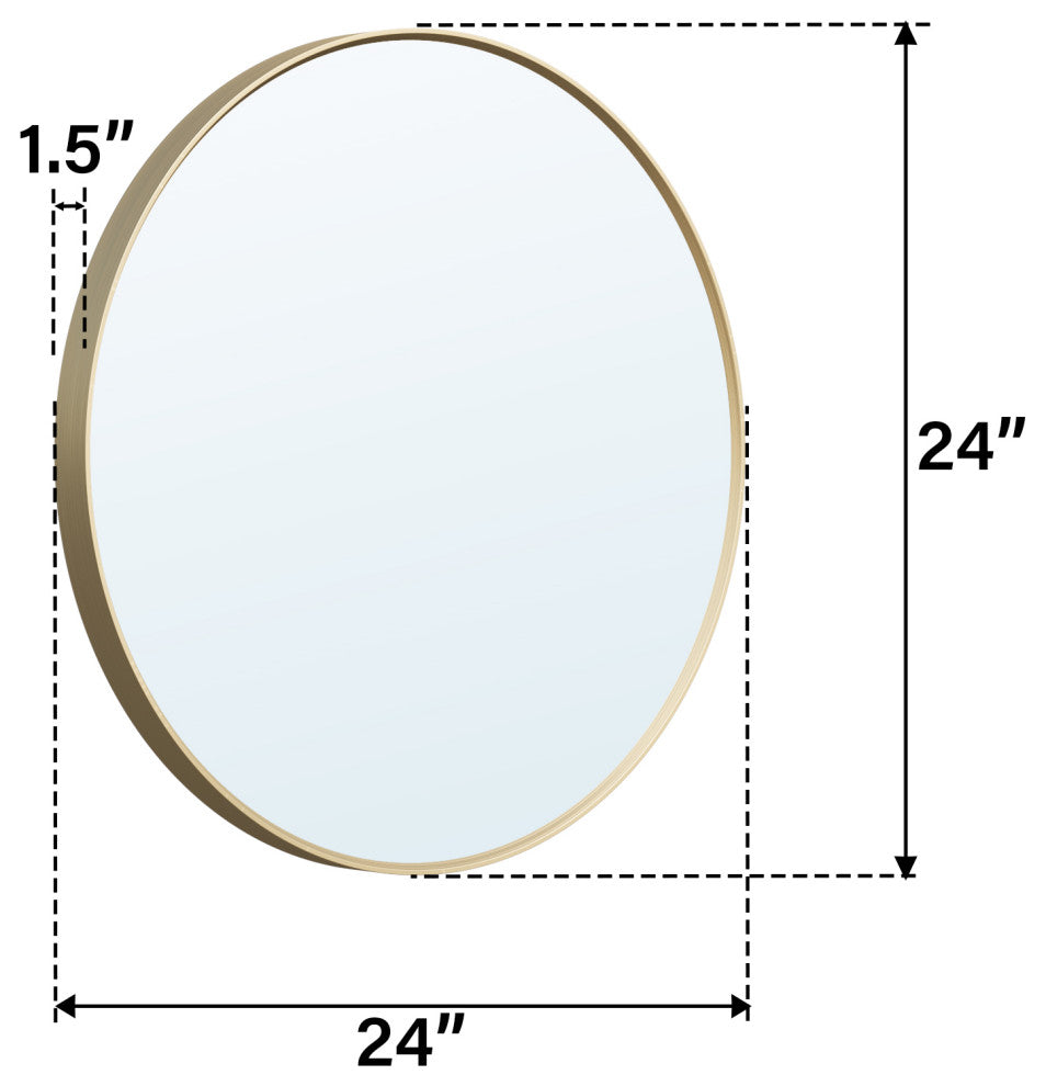 24" Round Anodized Aluminum Wall Vanity Mirror, Brushed Gold