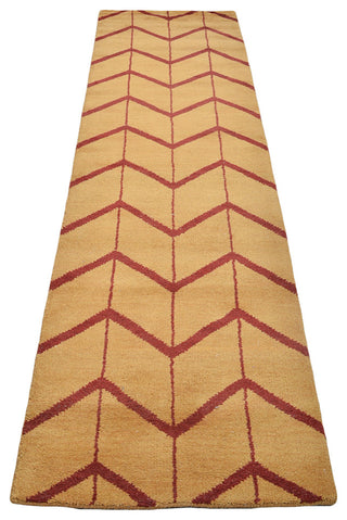 Hand Knotted Wool Area Rug Geometric Gold Red