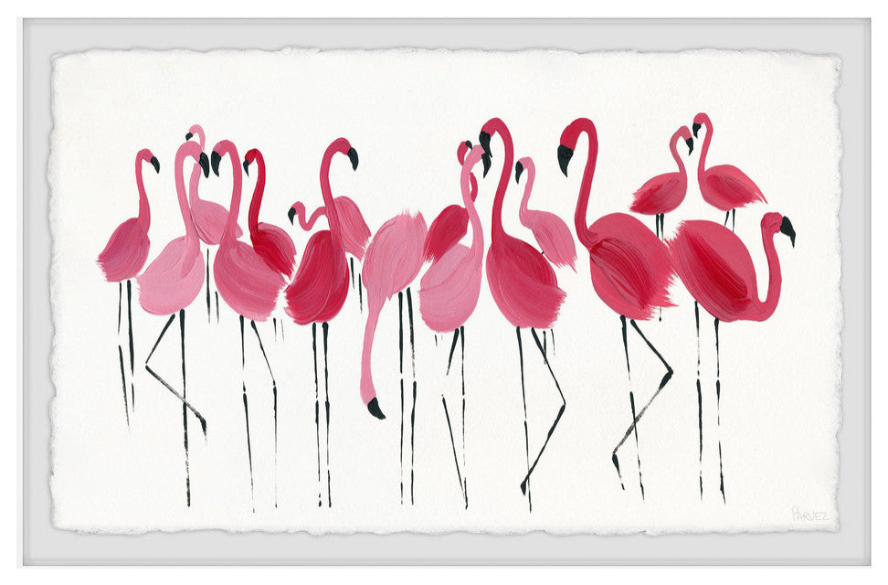 "Blushing Flamingos" Framed Painting Print, 36"x24"